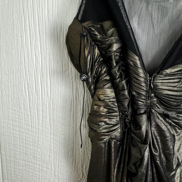 Adrianna Papell Metallic Draped V-Neck Evening Gown - Ruched Formal Dress Size 8 - Picture 10 of 13